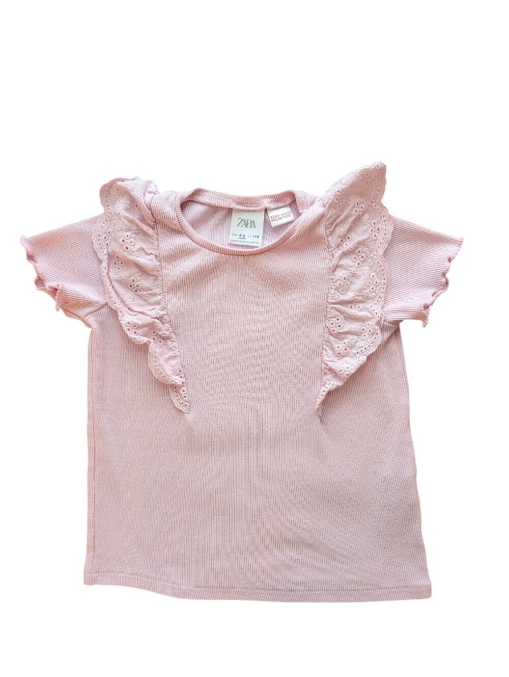 Zara Girls Light Pink Ruffle Short Sleeve Top Cotton Size 4-5